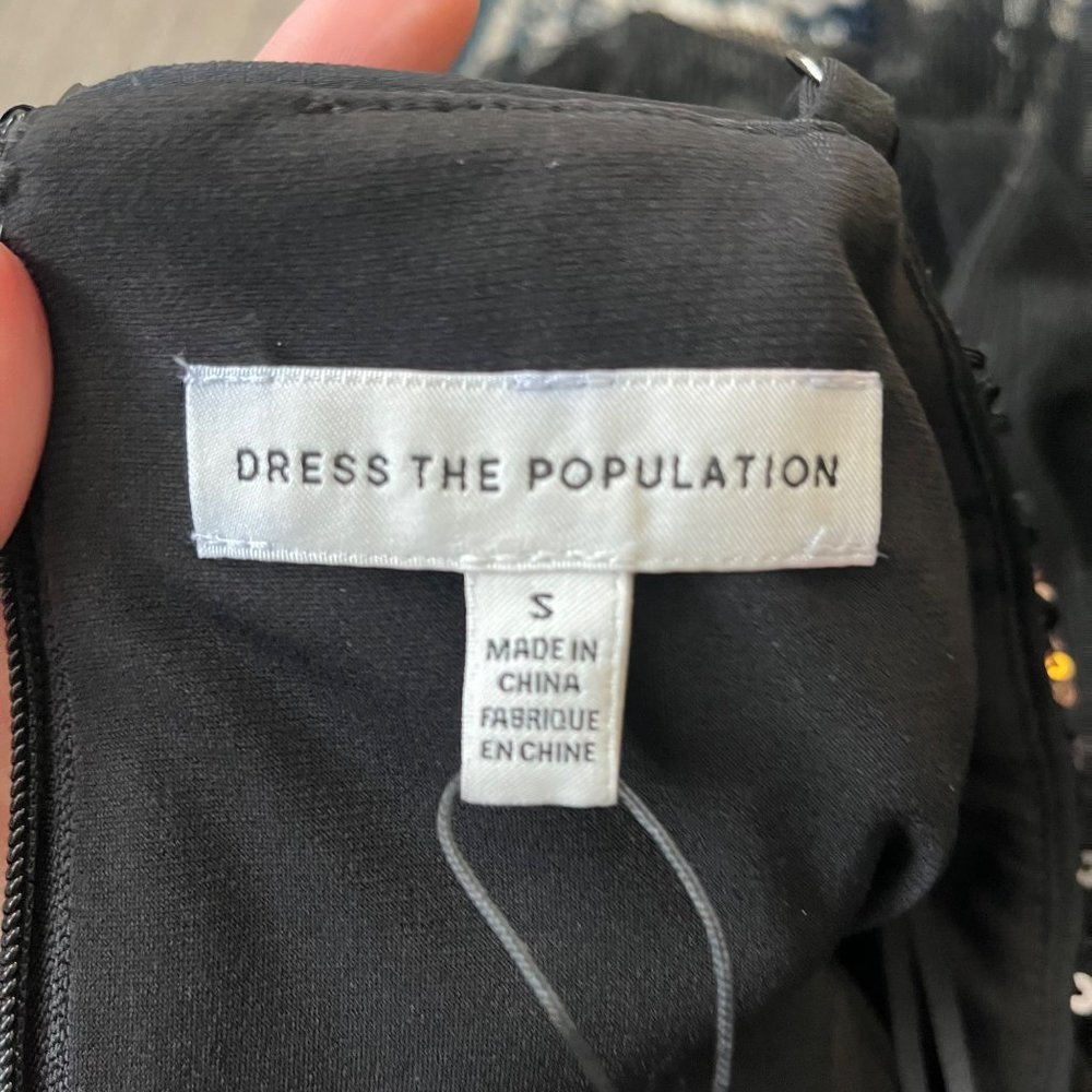 NWT Dress The Population Kady Sequin Block Print Tiered Dress in Black Multi Sml - Picture 10 of 15